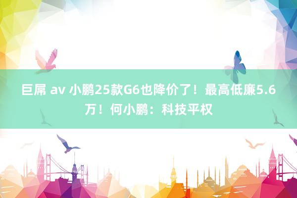 巨屌 av 小鹏25款G6也降价了！最高低廉5.6万！何小鹏：科技平权