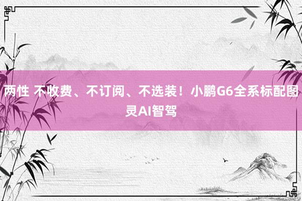 两性 不收费、不订阅、不选装！小鹏G6全系标配图灵AI智驾